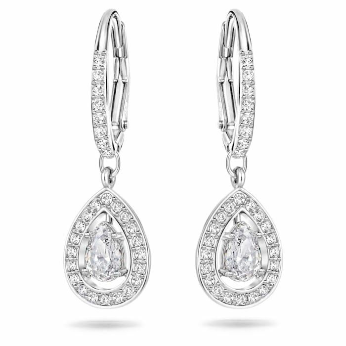 Swarovski Angelic earrings Pear cut crystal, White, Rhodium plated 5197458