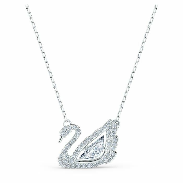 Swarovski Dancing Swan necklace Swan, White, Rhodium plated