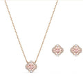 Genuine Swarovski Rose Gold Sparkling Pink Clover Necklace Earrings set 5516488