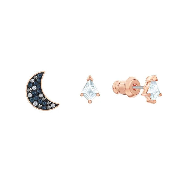 Genuine SWAROVSKI ROSEGOLD PIERCED EARRINGS Blue Moon Stars Diamond Shape5494353