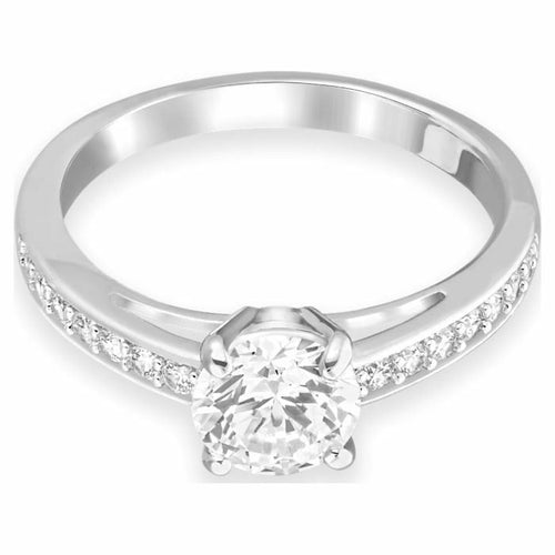Attract ring Round cut crystal, White, Rhodium plated