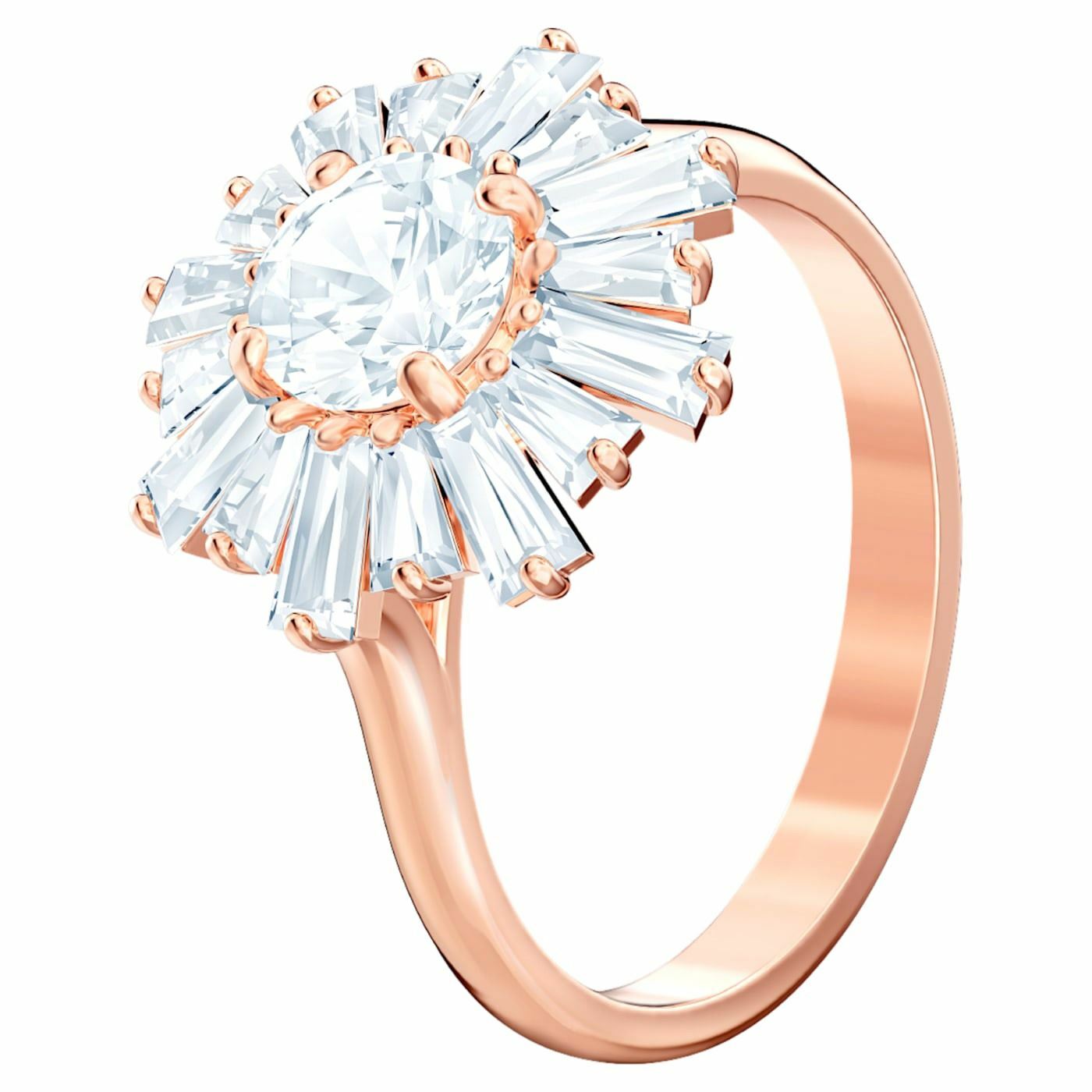 Sunshine ring Sun, White, Rose-gold tone plated