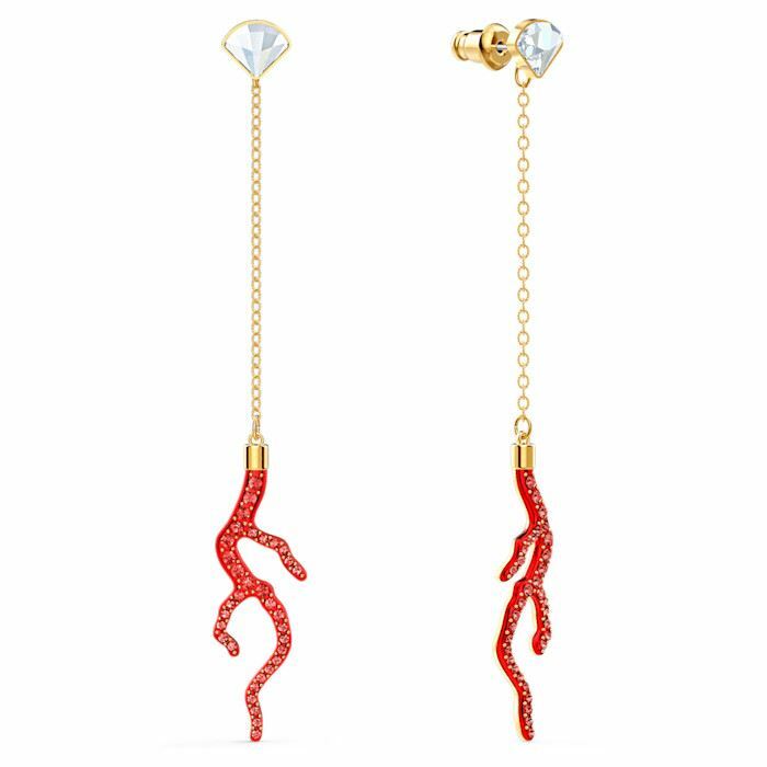 Shell Coral pierced earrings Shell, Red, Gold-tone plated