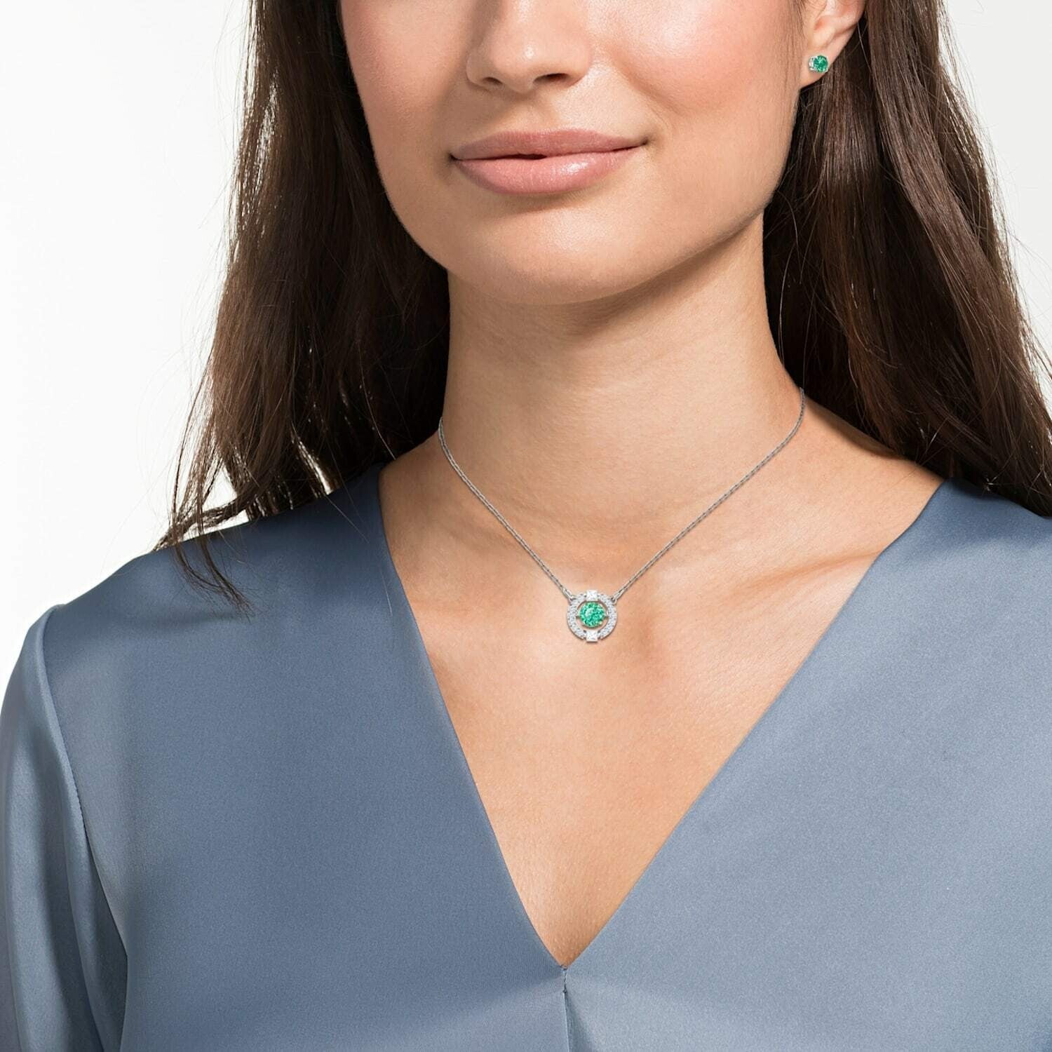 Genuine Swarovski SPARKLING DANCE SET, Green, Rhodium 5516965