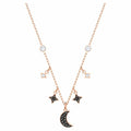 Swarovski Symbolic necklace Moon and star, Black, Rose-gold tone plated