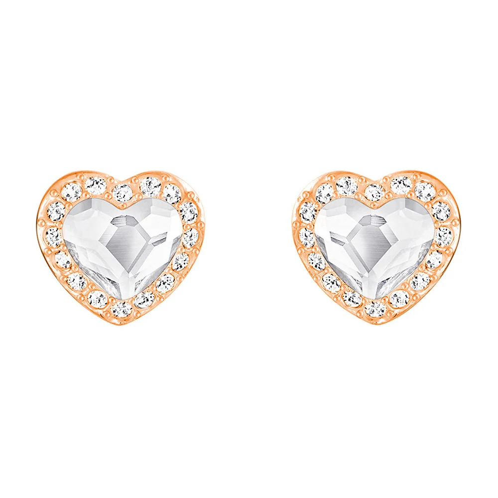 Genuine Swarovski Clear Crystal Pierced Studs Heart Earrings ENGAGES, 5285408