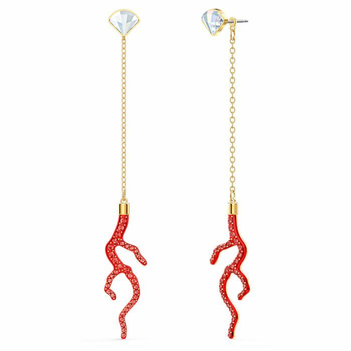 Shell Coral pierced earrings Shell, Red, Gold-tone plated