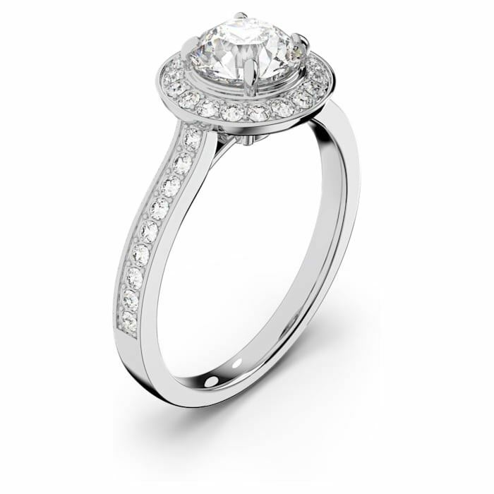 Angelic ring Round cut crystal, White, Rhodium plated
