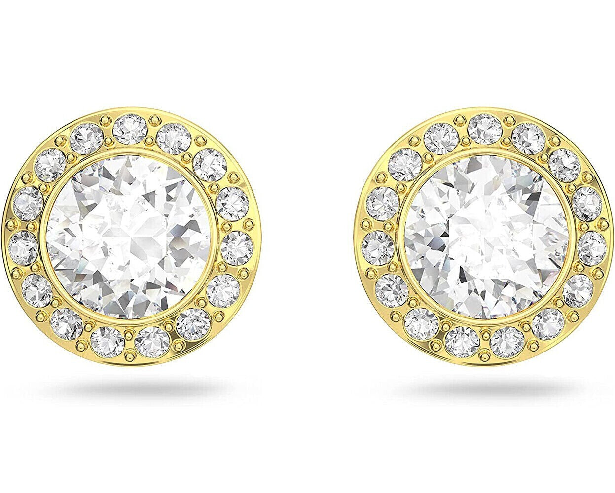 Genuine SWAROVSKI CRYSTAL ANGELIC PIERCED EARRINGS ROUND STUD GOLD 5505470