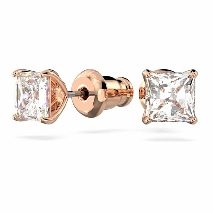 Swarovski Attract stud Earrings Square cut crystal, White, Rose-gold 5509935