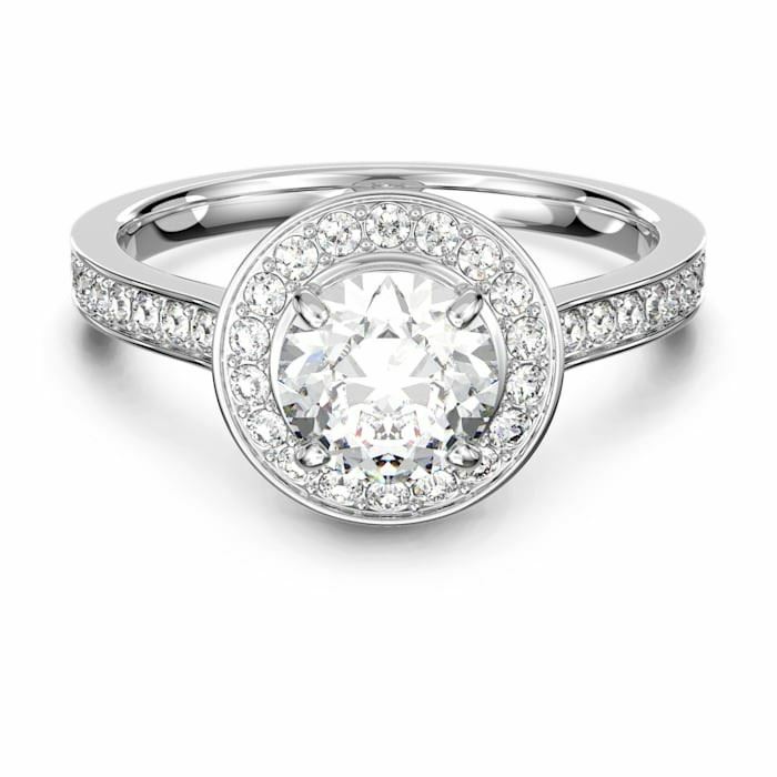 Angelic ring Round cut crystal, White, Rhodium plated