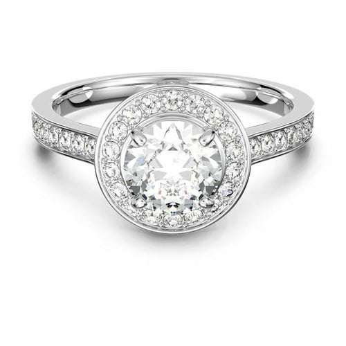 Angelic ring Round cut crystal, White, Rhodium plated