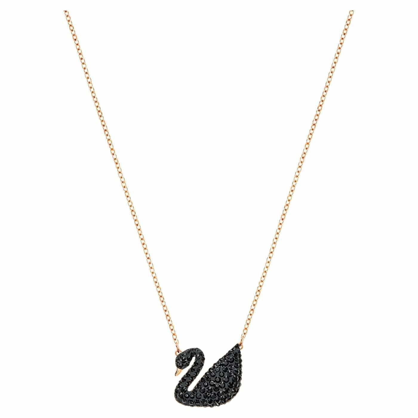 Genuine Swarovski Crystal ICONIC SWAN Pendant Swan Black, Rose gold 5204134