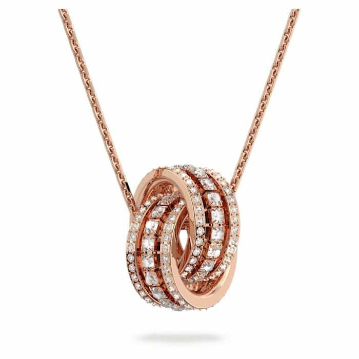 Swarovski Further pendant Pavé, Interlocking loop, White, Rose-gold tone 5419853