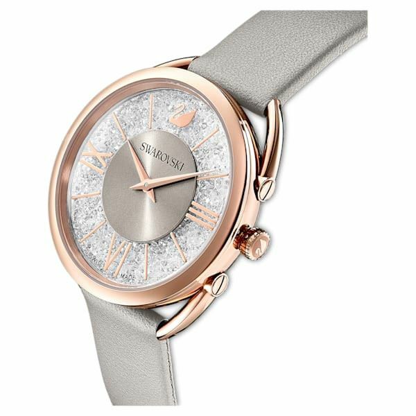 Swarovski Crystalline Glam watch Leather strap, Grey, Rose-gold tone 5452455
