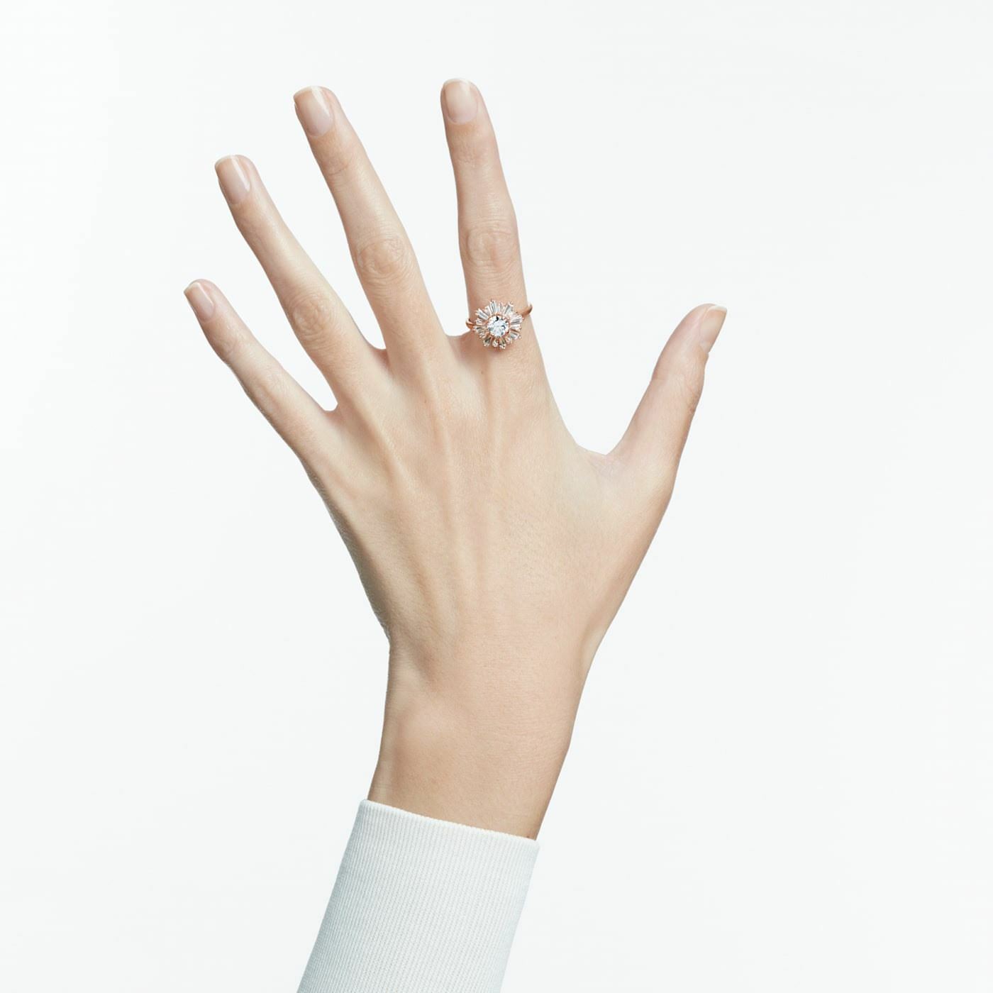Sunshine ring Sun, White, Rose-gold tone plated