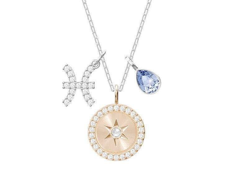 Genuine Swarovski Pisces Zodiac Rhodium Plated Necklace, Multi Color, 5349219