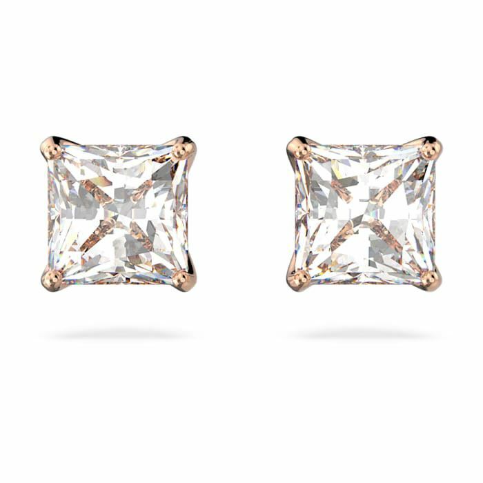 Swarovski Attract stud Earrings Square cut crystal, White, Rose-gold 5509935