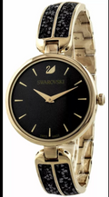 Genuine SWAROVSKI BLACK DIAL GREY CRYSTAL CHAMPAGNE GOLD TONE WATCH  5519315