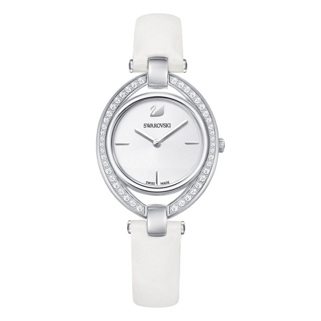 Genuine SWAROVSKI CRYSTAL STELLA WHITE LEATHER STRAP WATCH 5376812