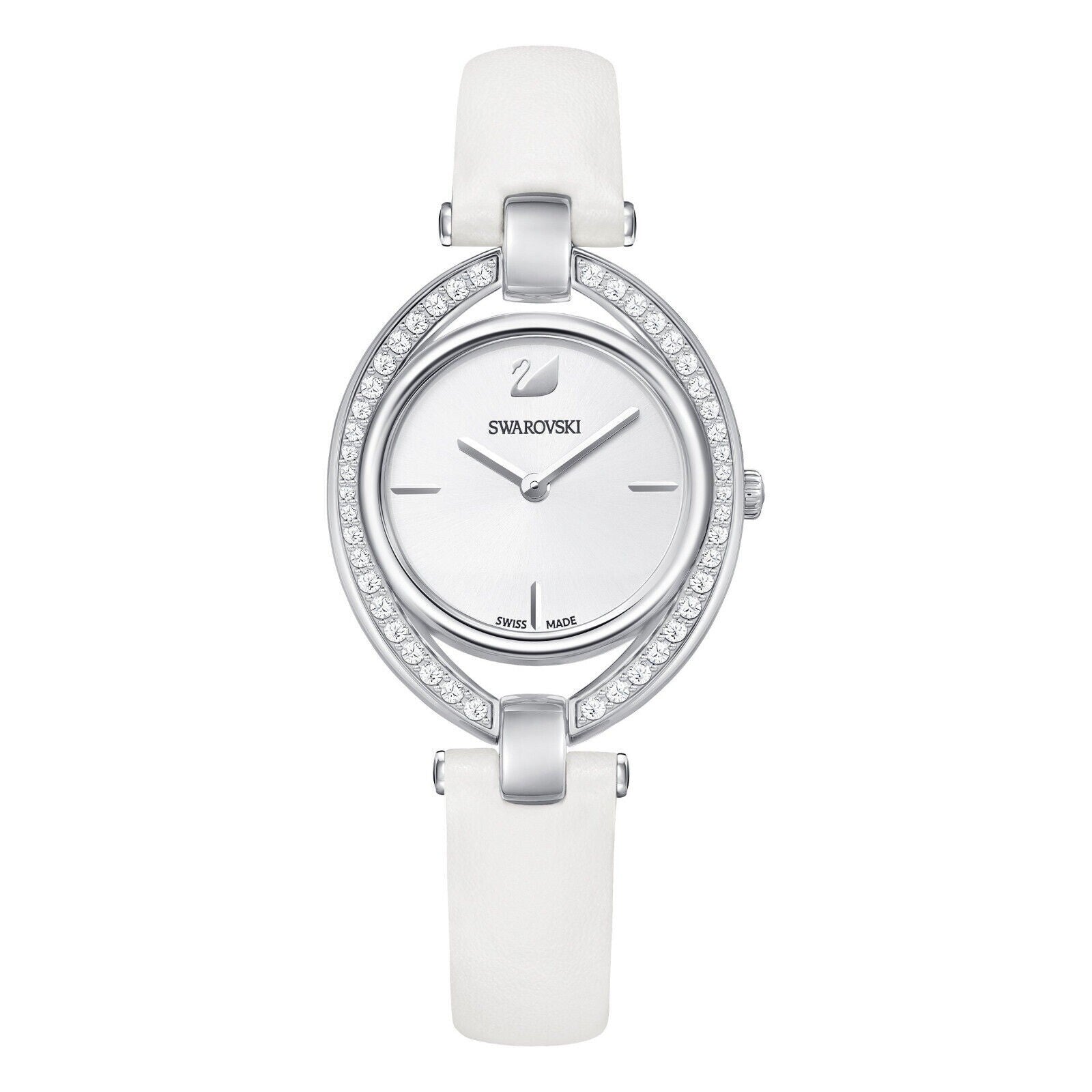 Genuine SWAROVSKI CRYSTAL STELLA WHITE LEATHER STRAP WATCH 5376812