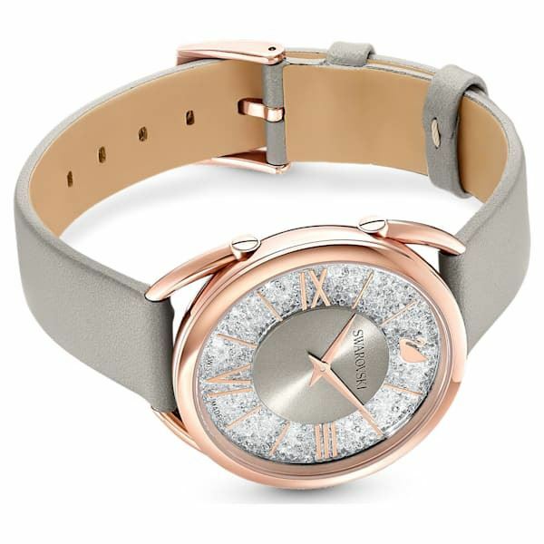 Swarovski Crystalline Glam watch Leather strap, Grey, Rose-gold tone 5452455