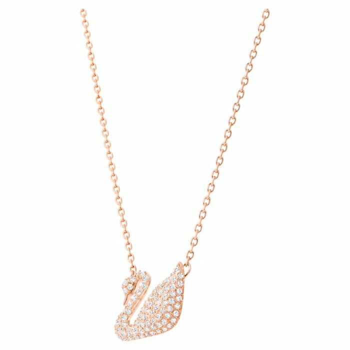 Swan necklace Swan, White, Rose-gold tone plated
