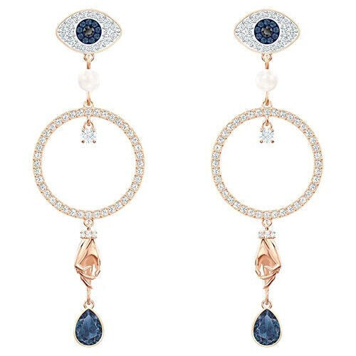 Genuine Swarovski Crystal Evil Eye Symbolic Hoop Pierced Earrings 5500642