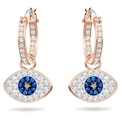Genuine SWAROVSKI  Symbolic Hoop Evil Eye Blue Rose Gold Tone Earrings 5425857