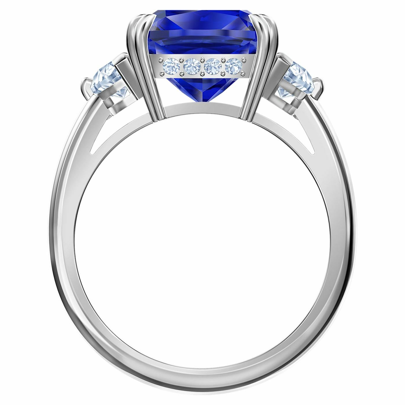 Attract Trilogy cocktail ring Square cut crystal, Blue, Rhodium plated