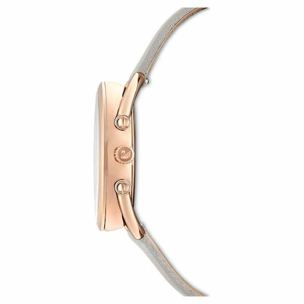 Swarovski Crystalline Glam watch Leather strap, Grey, Rose-gold tone 5452455
