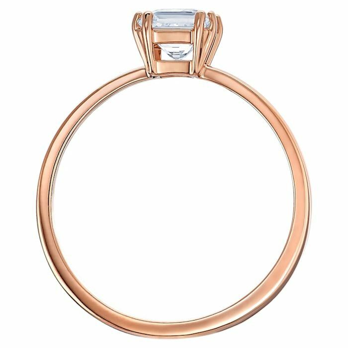Attract ring Square cut crystal, White, Rose-gold tone plated
