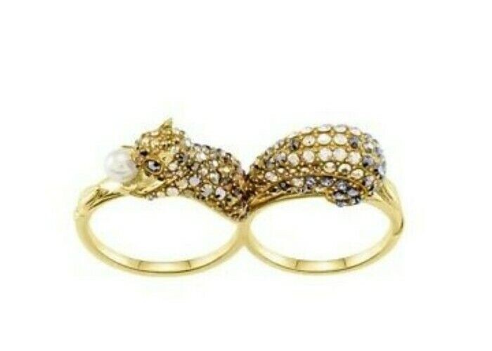 Genuine SWAROVSKI MARCH SQUIRREL DOUBLE MOTIF RING GOLD PLATE SIZE 58-60 5448907