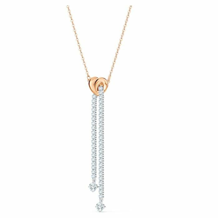 Swarovski Symbolic Y necklace Moon and star, Blue, Rose-gold tone plated